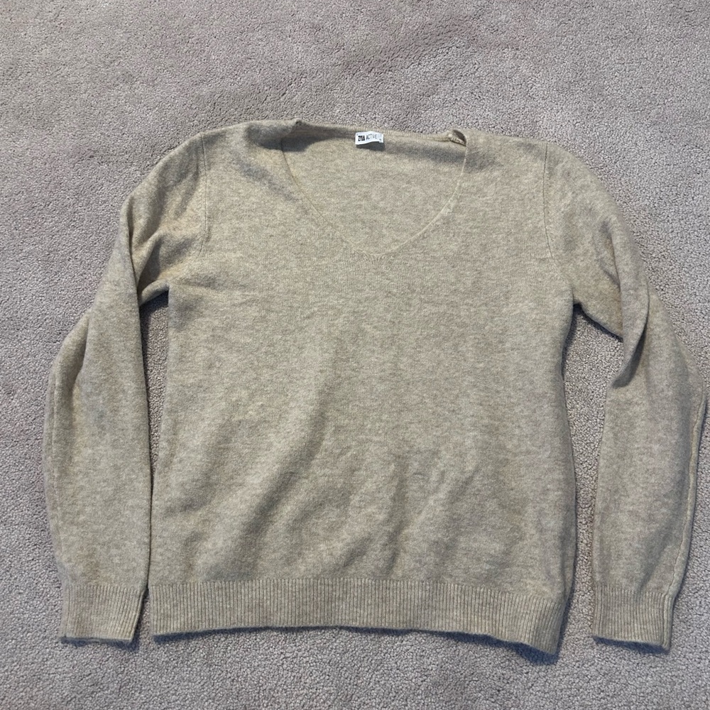 Active USA Light Tan V-Neck Sweater
